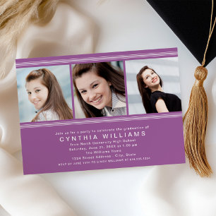 Modern Violet Photo Collage Graduation Party Invitation