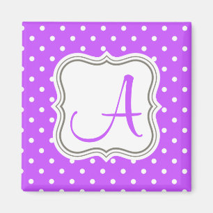 Modern violet polka dots monogram initial name magnet