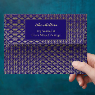 Modern Violet Purple and Gold Pattern Wedding Envelope