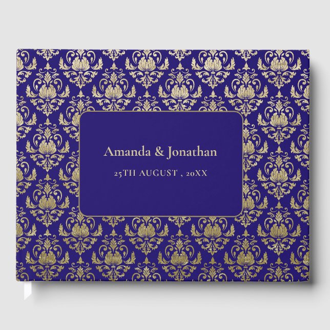 Modern Violet Purple and Gold Pattern Wedding Guest Book (Front)