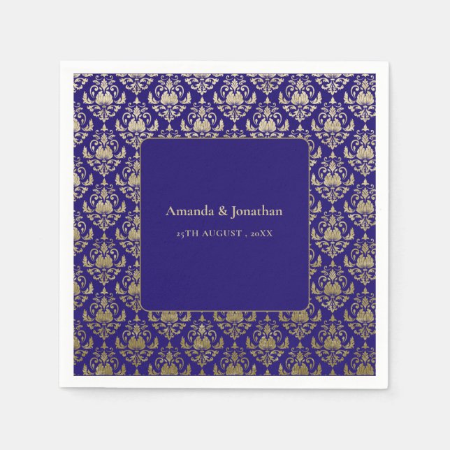 Modern Violet Purple and Gold Pattern Wedding Napkin (Front)