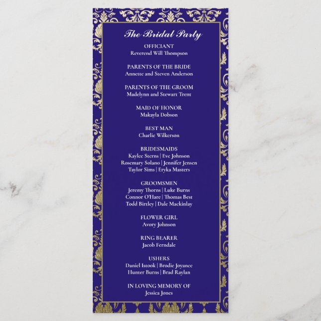 Modern Violet Purple and Gold Pattern Wedding Program (Back)