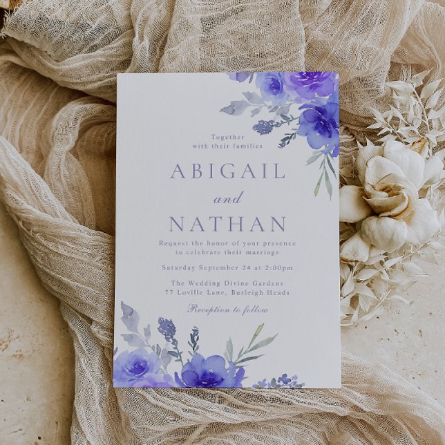 Modern Violet Purple Floral Wedding Invitation (Creator Uploaded)
