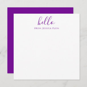 Modern Violet Purple Hello Correspondence Card