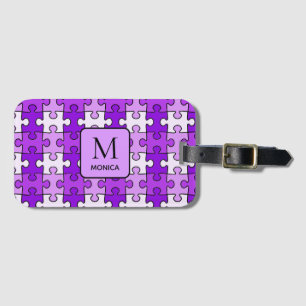 Modern Violet Puzzle Pieces Monogram Luggage Tag