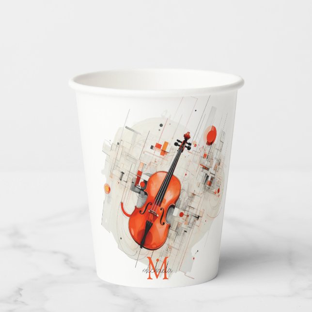 Modern Violin Music Recital Monogram Name Gift Paper Cups (Back)