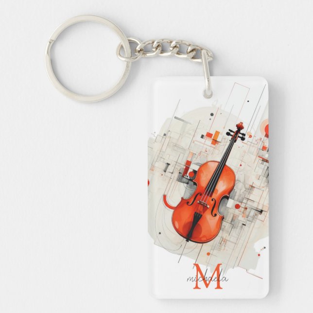 Modern Violin Music Recital Monogram Name Key Ring (Front)