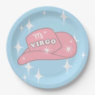 Modern Virgo Zodiac Cowgirl Hat Blue Party    Paper Plate