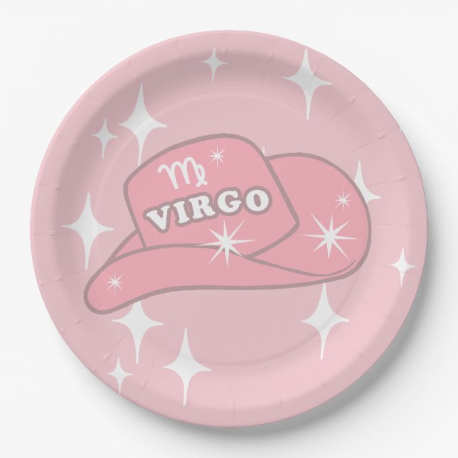 Modern Virgo Zodiac Pink Cowgirl Hat Party  Paper Plate (Front)