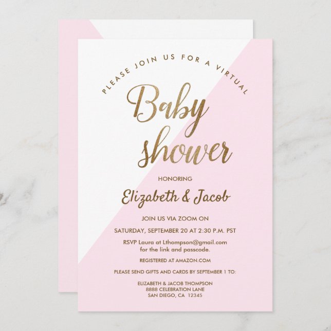 Modern Virtual Chic Baby Shower Pink Baby Girl Invitation (Front/Back)