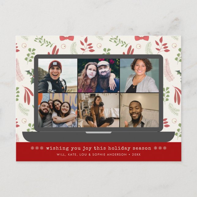 Modern Virtual Video Meeting Christmas 6 Photo Holiday Postcard (Front)