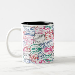 Modern Visa Stamp Pattern  Two-Tone Coffee Mug