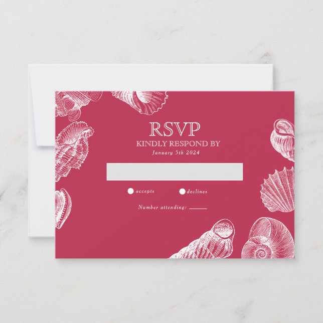 Modern  Viva Magenta Beach Sea Shell RSVP Card (Front)