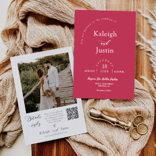 Modern Viva Magenta Boho Wedding QR Code Photo Invitation