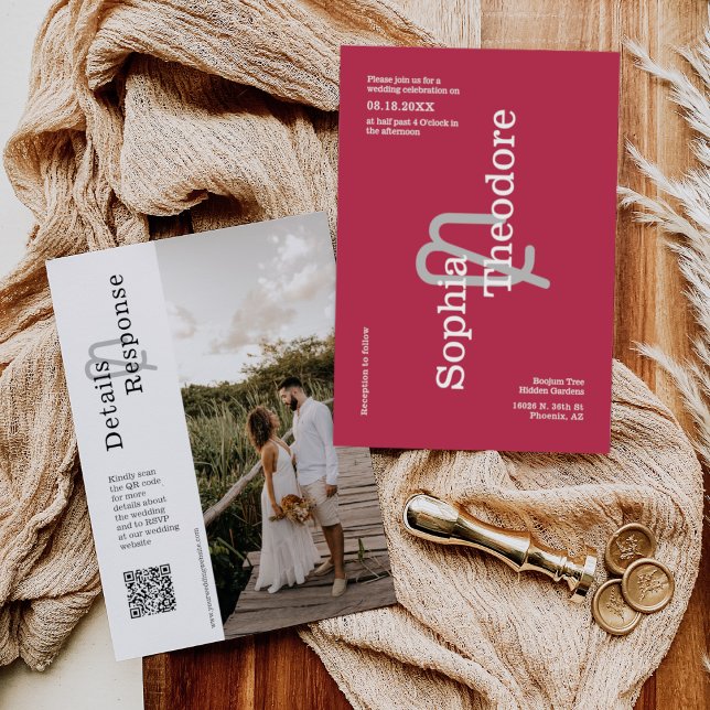 Modern Viva Magenta Minimal Wedding QR Code Photo Invitation (Creator Uploaded)