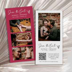 Modern Viva Magenta Photo Booth Strip QR Code Save The Date