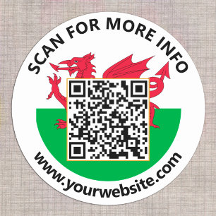 Modern Wales QR Code Stickers, Welsh Flag Classic Round Sticker