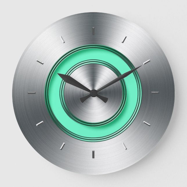 Modern Wall Clock For Kitchen Faux Metal (Front)