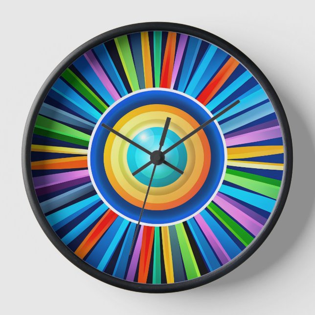 Modern wall clock with vibrant radial rainbow sunb (Front)
