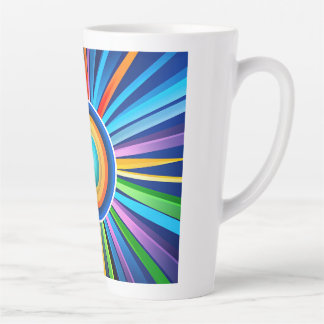 Modern wall clock with vibrant radial rainbow sunb latte mug