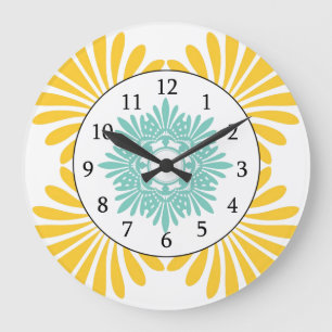 Modern Wall Clock -Yellow Green Floral Pattern
