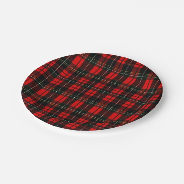 Modern Wallace Red Scottish Tartan Plaid Pattern Paper Plate (Angled)