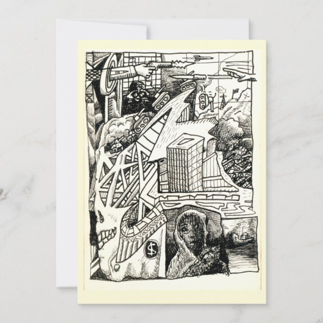 "Modern Warfare", ink drawing Flat Card (Front)