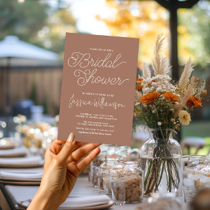 Modern Warm Brown White Typography Bridal Shower Invitation