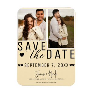 Modern Warm Custard Save the Date 2 Photo Wedding Magnet