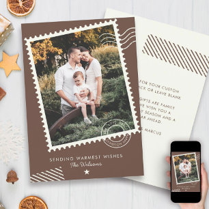 Modern Warm Earth Tone Family Photo Cute Stamp  Holiday Card
