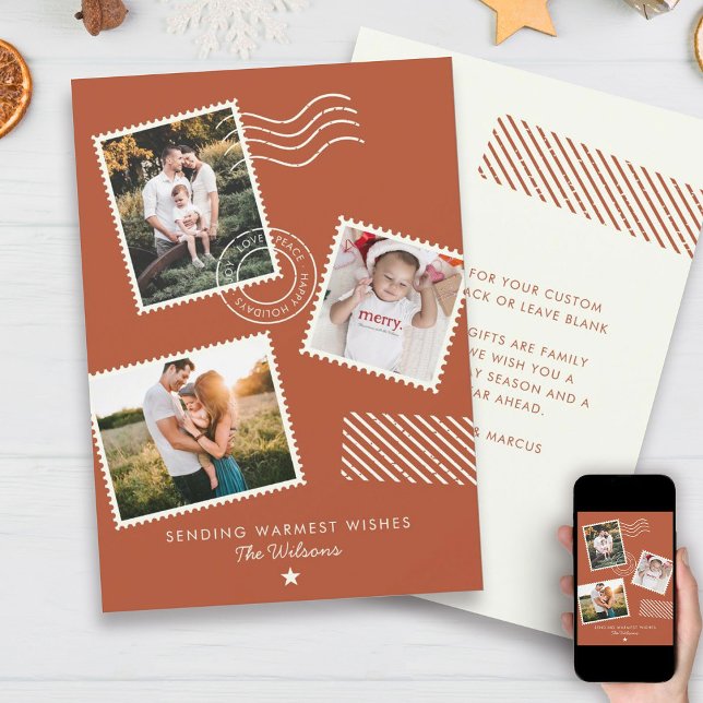 Modern Warm Family Photo Cute Stamp Holiday Card (Creator Uploaded)