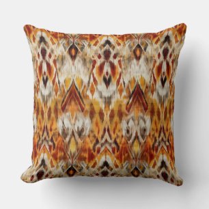 Modern Warm Neutrals Brown Orange Ikat Tribal Cushion
