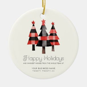 Modern Warm Plaid Christmas Trees Simple Business Ceramic Ornament