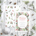Modern Warm Red Winter Christmas Party  Invitation<br><div class="desc">What better way to get into the holiday spirit than by hosting a Modern Warm Red Winter Christmas party? This festive and modern holiday card is the perfect way to invite your family and friends to an annual holiday party, or the annual corporate party. The beautiful watercolor festive and berries...</div>