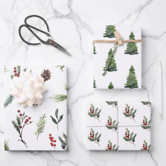 Modern Warm Red Winter Watercolor Wrapping Paper Sheet (Front)