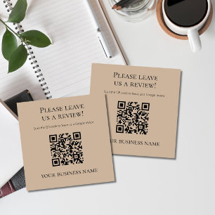 Modern Warm Tan QR Code Google Review Square Business Card