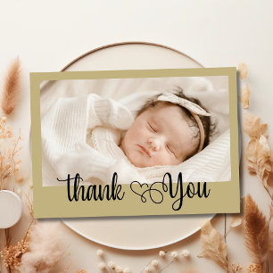 Modern Warm Taupe Photo Baby Shower Thank You  Card