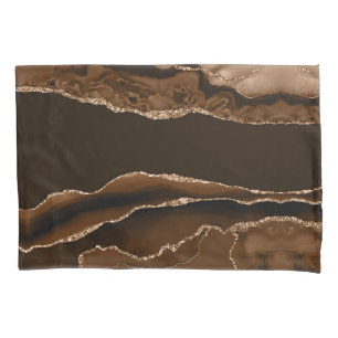 Modern Warm Tones Brown and Gold Agate  Pillowcase