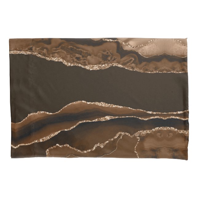 Modern Warm Tones Brown and Gold Agate  Pillowcase (Front)