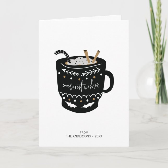 Modern Warmest Wishes Hot Cocoa Holiday Card (Front)