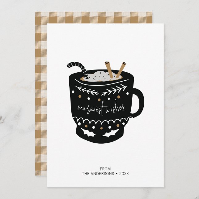 Modern Warmest Wishes Hot Cocoa Holiday Card (Front/Back)