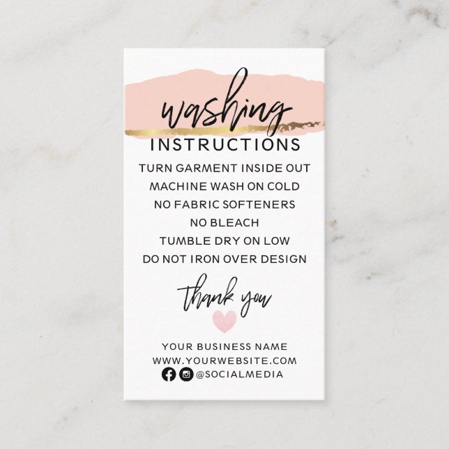 Modern Washing Instructions Clothing Shirt Care Business Card (Front)
