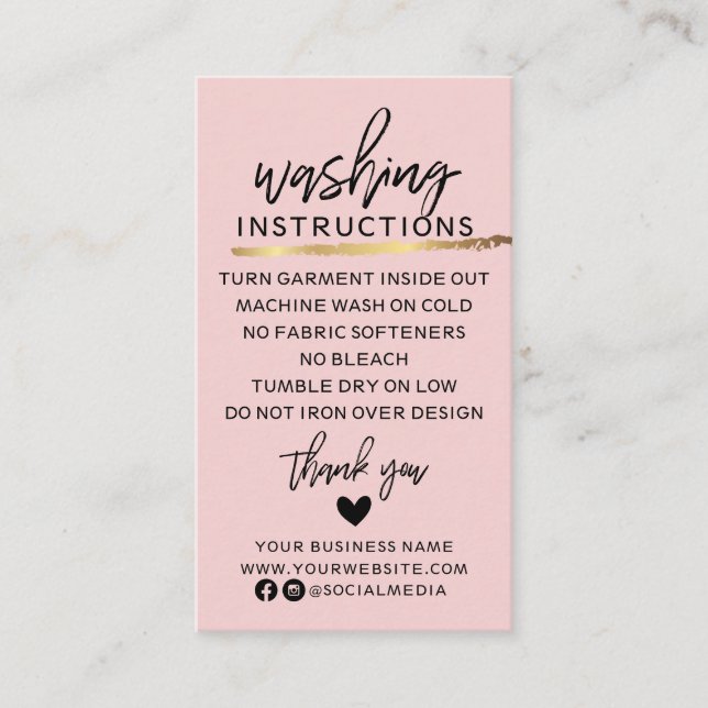 Modern Washing Instructions Clothing Shirt Care Business Card (Front)