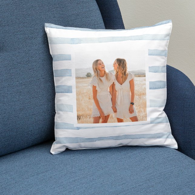 Modern Water Pastel Blue Stripes | Photo  Cushion (Creator Uploaded)