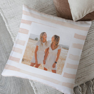 Modern Water Pastel Pink Stripes   Photo Cushion