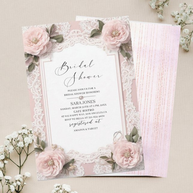 Modern Watercolor 3D Pink flowers Bridal Shower Invitation (Creator Uploaded)