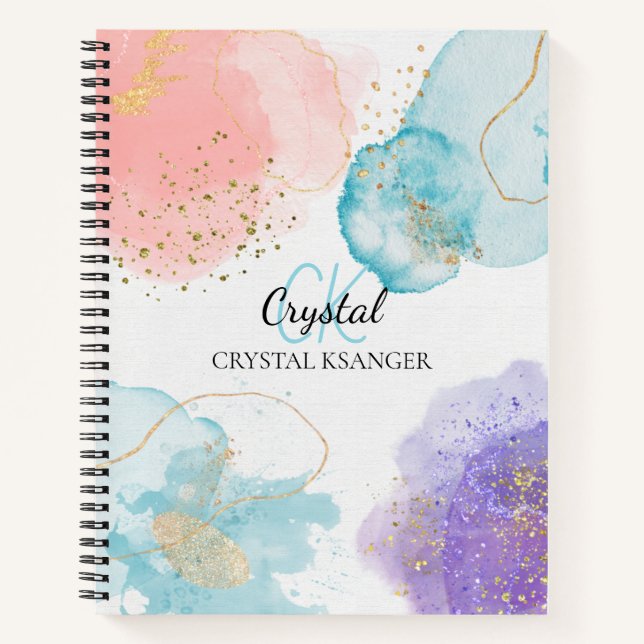 Modern Watercolor Abstract Art Pastel Monogram  Notebook (Front)