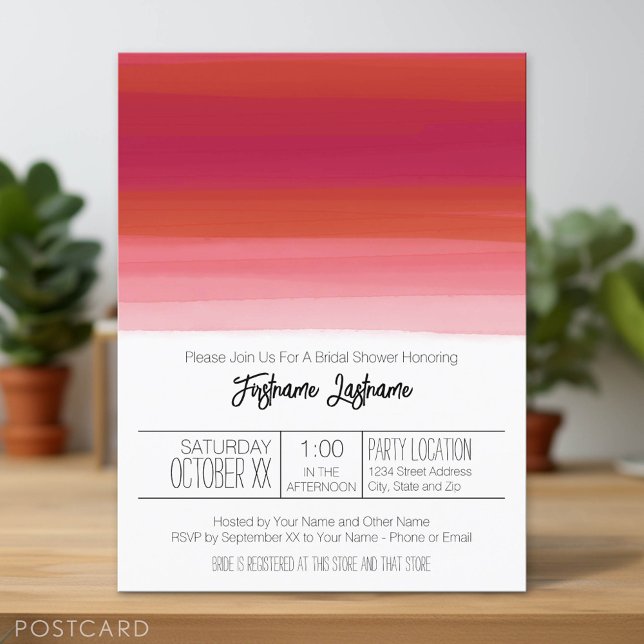 Modern Watercolor Abstract Bridal Shower Postcard (Custom Postcard)