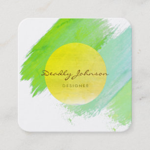 Modern Watercolor Abstract Elegant Cool Teal Square Business Card