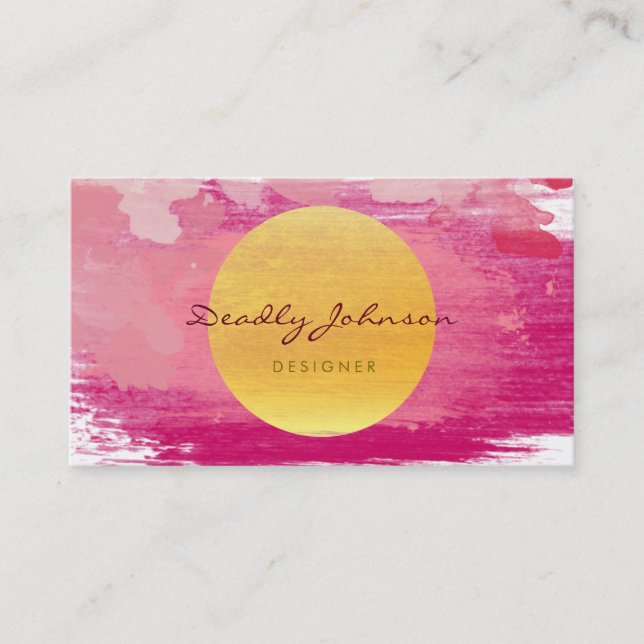 Modern Watercolor Abstract Elegant Pink Yellow Business Card (Front)